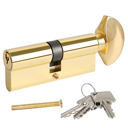 DIDA® 90mm(45T/45) Thumb Turn Euro Cylinder Lock,UPVC Barrel Lock with 3 Keys Anti-Pick,Anti-Bump,Anti-Drill,High Security,Polished Gold Finish,Suitable for All Door Types,BS EN 1303:2005