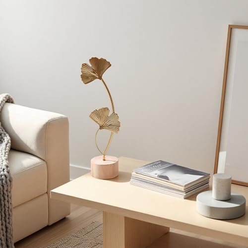Tarqite 2 Stück Ginkgoblatt Statue Deko, Kreative Ginkgo Leaf Statue, Blatt Metallskulptur, Gold Desktop Skulptur Deko für Home, Büro, Schlafzimmer, Wohnzimmer, Weihnachtsdeko (A)