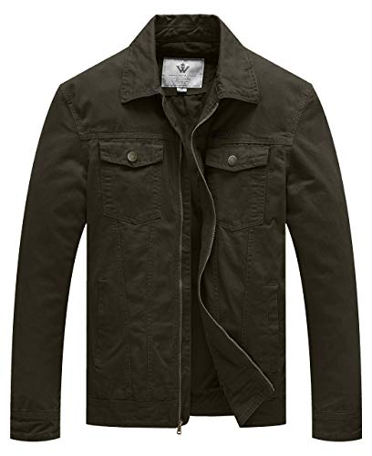 WenVen Men's Fashion Canvas Jacket Military Utility Jacket (Army Green,3XL)
