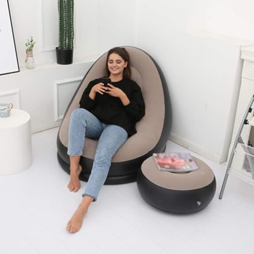 Image of Inflatable Lounge Chair for Adults, Folding Portable Lazy Sofa with Foot Stool Indoor Livingroom Gaming Bedroom Office Balcony, Outdoor Travel Camping 2-in-1 with Air Pump