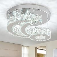 Brylokra 11.8 Inch Crystal Chandelier Flush Mount Ceiling Light Fixture, 2 Tier Height Adjustable (Max 23.62\"), 36W LED Modern Chandeliers for Bedroom Kids Room Hallway (6000K, Star Moon Light)