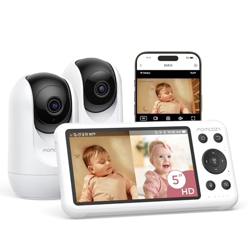 Image of Momcozy BM04 Smart WiFi Baby Monitor with 2 Cameras, 5" 1080P Split Screen Video Baby Monitor with Camera and Audio, Motion Detection, Electric Fence, Clear Night Vision, 2-Way Audio, 5000mAh Battery