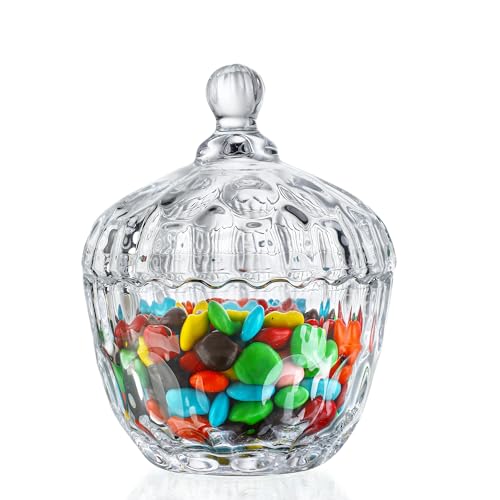 kanpura 11.5 oz Clear Glass Candy Dish with Lid Small Candy Jars with lid Glass Jar for Office Desk Wedding Party Buffet Christmas Decor