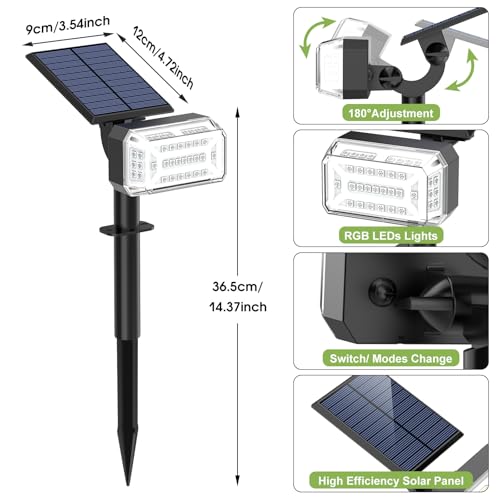 WENATY 49 LED Color Changing Solar Spot Lights Outdoor Waterproof, Solar Christmas Lights Outside, [7 Lighting Mode/8 Pack] Flood Powered Spotlights for Yard Garden Pathway Landscape Tree Decorations - Thumbnail 7
