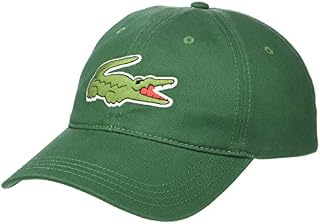 Lacoste Men's Big Croc Twill Adjustable Leather Strap Hat, APPALACHAN Green, ONE