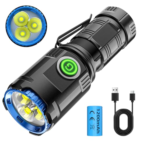 GEARLITE EDC Mini LED Taschenlampe Extra Hell 5000 Lumen, 5 Modi Taschenlampe LED Aufladbar mit Magnetische Klappe, 3×starke LEDs, Handlampe IPX4...