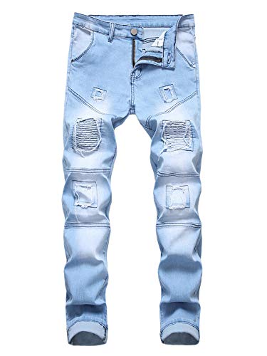 Andongnywell Slim Fit Biker Jeans Men's Comfy Stretch Skinny Biker Denim Pants Trousers with Zippers