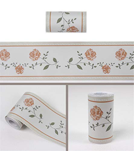 GouieRylin Bordure Frise papier peint Fleur jaune sur blanc Décoration murale amovible Frise Murale Bordure de Tableau d'Affichage Découpée Autocollant imperméable en PVC Plinthe 10.6cm X 1000CM