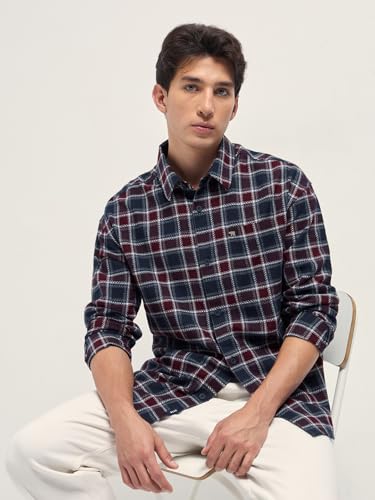 Image of Men's Grey Slim Fit Checked Flannel Casual Shirt