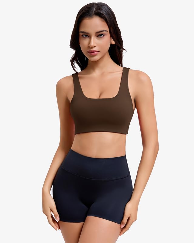 RIOJOY Sports Bras for Women, Double Lined Womens Sports Bras with Removable Pads, Racerback, Square Neck Gym Yoga Sport Bra - Image 2