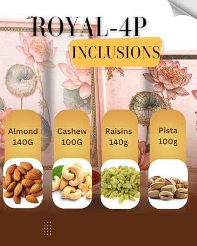 Image of Browntree Royal-4P-480g|Fresh & Healthy Dry Fruits and Nuts for Coworkers,Relatives&Friends | Almond, Cashewnut, Salt Pista, Kishmish | Ideal gift box for all celebration | Premium Designer Gift Box | Elegant Festive Gift Pack