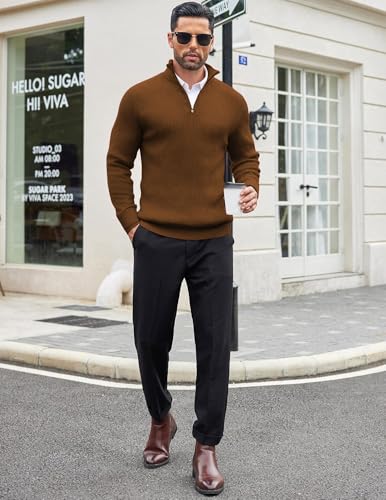 Image of DENIMHOLIC Men High Neck Zipper Full Sleeve Cotton Knitted Winter Sweater for man