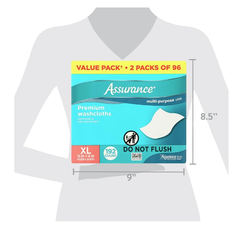 Assurance Premium Disposable Washcloth, XL 96 Count (Pack of 2), White
