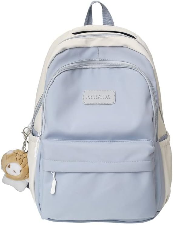 Sumleno Mochila estética con colgante de felpa Kawaii, mochila de 15.6 pulgadas, mochila para laptop universitaria, linda mochila coreana, Azul,