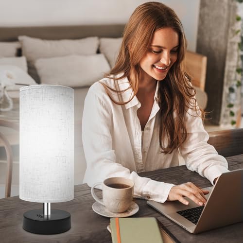 Image of DEGNJU Bedside Table Lamp, Mini Minimalist, Round Flaxen Fabric Shade | 11 Inch, Desk Reading Lamp, Dorm Room Living Room Office, 1 Pack