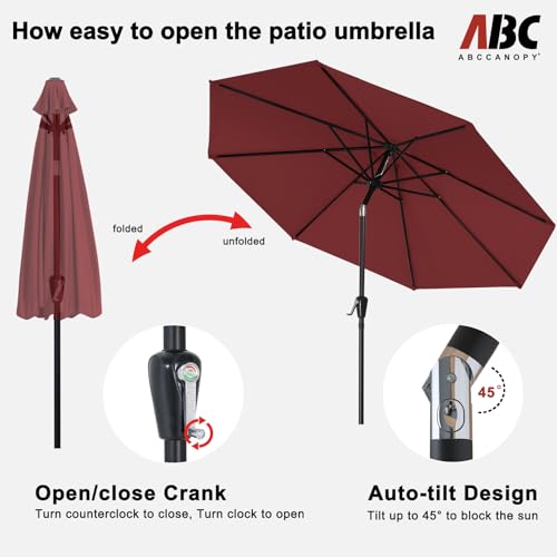 Image of ABCCANOPY 10FT Patio Umbrella Outdoor 8 Ribs Table Umbrella(Burgundy) | Fade & UV Resistant Fabric,8 Fiberglass Ribs,Smooth Crank System,Wind Resistance,Great for Patio,Backyard,Garden,Deck