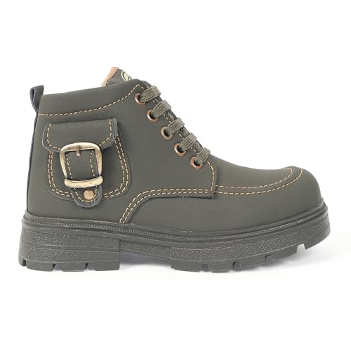 Image of Freeplay Kids Boys Lace-Up Ankle Boots with Buckle Strap | Stylish Casual Outdoor Boots | Anti-Slip Durable Sole | Comfortable Fit | Black, Blue, Green, Tan