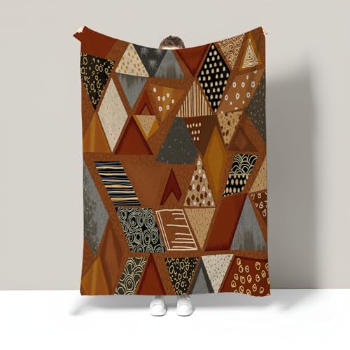 Kuscheldecke Handbemaltes Dreieck, Patchwork Geometrisch Decke 70X100Cm, Rostbraun Fleecedecke Flauschig Für Couch, Zimmer Deko Geschenke, Sofadecken Leicht Weich Wohndecke Tagesdecke