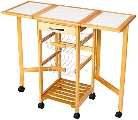 Portable Rolling Drop Leaf Kitchen Storage Trolley Cart Island Sapele Color