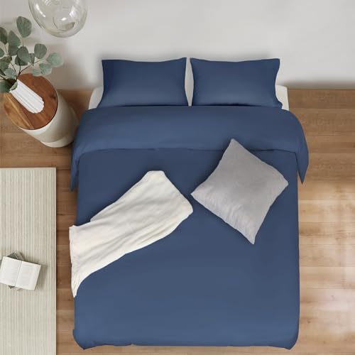 Image of Mejoroom Navy Duvet Cover Full - Bedding Sets Full - Soft and Breathable Comforter Cover with Zipper Closure, 3Pieces, 1 Duvet Cover (80x90) and 2 Pillow Cases(20x26)