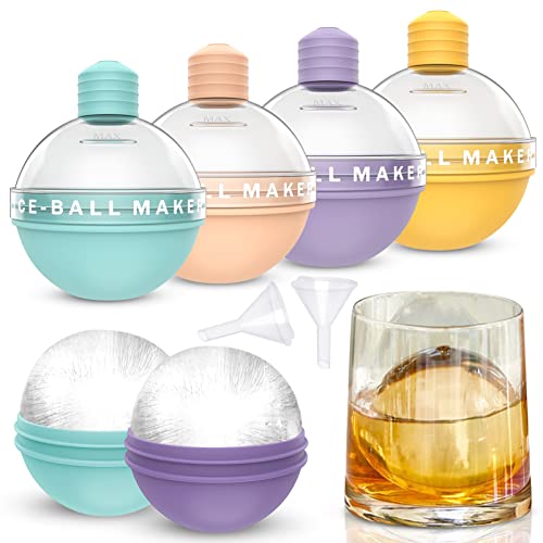 Korlon 6 Pack Ice Ball Maker Molds, 2.5 Inch Silicone Round Ice Cube Molds, Silicone Ice Cube Trays For Making Whiskey, Coffee And Juice With Two Funnels #TOP7