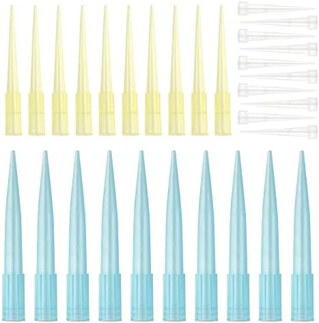 TOVOT 1500PCS Laboratory Universal Pipette Tips 3-Size Plastic Liquid Pipette Tips 10ul 200ul 1000ul (Yellow Blue Clear)