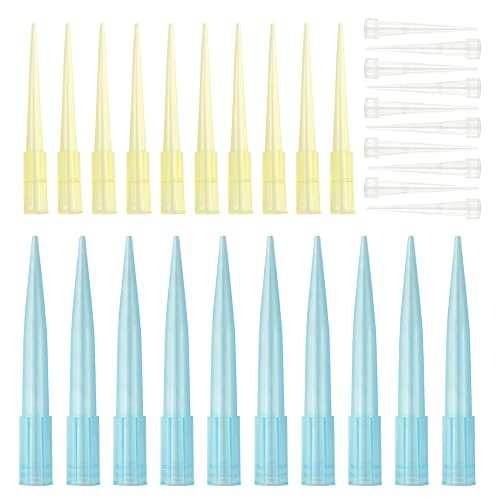 TOVOT 1500PCS Laboratory Universal Pipette Tips 3-Size Plastic Liquid Pipette Tips 10ul 200ul 1000ul (Yellow Blue Clear)