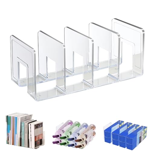 Marte Vanci Clear Acrylic File Sorter, Acrylic Purse Organizer, Sturdy Desk Magazine Holder Handbag Organizer Clutch Divider for Letter Office Supplies 4 Sections