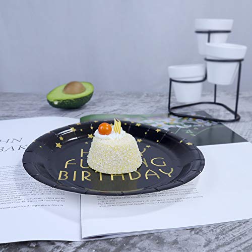 Pandecor Black And Gold Happy Fing Birthday Party Supplies,50Pcs Disposable Paper Plates 7 Inch Cake Plates For Adult Funny Birthday Party #TOP7