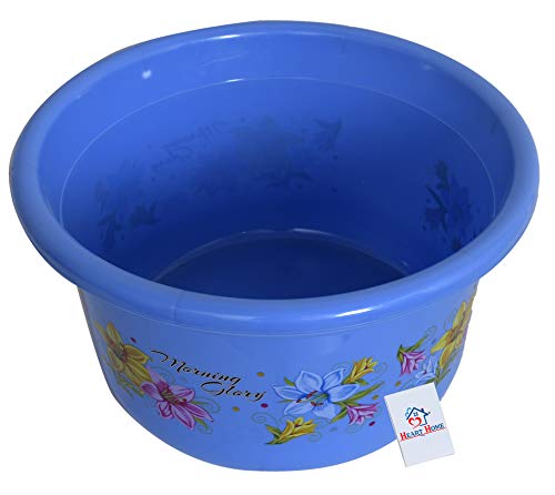 Image of Heart Home Flower Print 2 Pieces Unbreakable Plastic Multipurpose Bath Tub /Washing Tub 25 LTR (Blue & White)-HEART10600