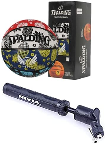 Spalding Flight Tropical Basketball with Nivia Pump for Volleyball Football Soccer Ball Basketball with Air Pump Combo Sports Set for Outdoor and Indoor Premium Basketball Size 7 Brick