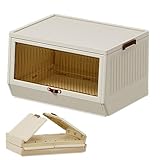  Caja de almacenamiento con tapa – Caja de almacenamiento plegable con puertas y ruedas, caja de almacenamiento apilable plegable con tapa para donde