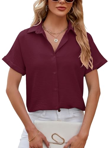 Decorie Bluse Damen Sommer Damenblusen Kurzarm Oberteile Damen Hemd Elegant Hemdbluse Casual Blusenshirt Leicht Sommerblusen