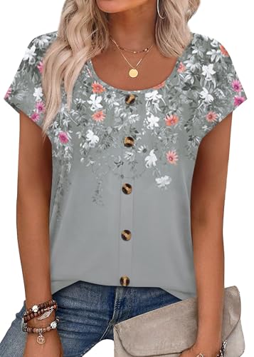 Spring Outfits for Women 2026 Trendy Summer Tops Dressy Casual Shirts Work Blouses Plus Size Tops Cap Sleeve T Shirts Flowy Cruise Wear Over 50 Floral 2XL