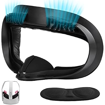 Techken Facial Interface for Meta Quest 2, Sweat-Proof Foam Face Cover with Anti-Leakage Nose Pad & Lens Cover, Removable VR Cushion Replacement Set