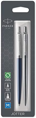 Parker Jotter London Duo Discovery Pack | with Ballpoint Pen (Royal Blue) & Gel Pen (Stainless Steel) & AmazonBasics Classic Notebook, Ruled 240 pages, Large (12.7x21cm)