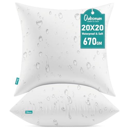Oubonun 20x20 Waterproof Outdoor Pillow Inserts Set of 2 Firm & Fluffy Water Resistant Throw Pillows for Patio Garden Porch or Indoor Decorative