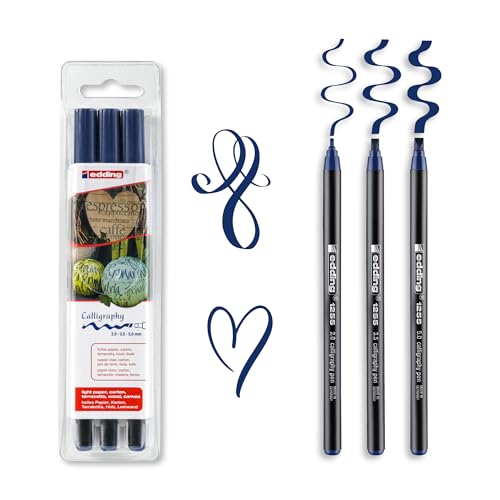 edding 4-1255-3-001 Kalligrafie-Stift, schwarz sortiert (3er Etui Kalligraphiemarker, blau)