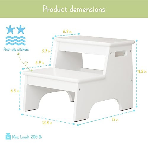 Forbena FBSS23-101 KIDS STEP STOOL Wood 2 Step Stool For Kids Bathroom Sink, White Toddler Step Stool thumb #5