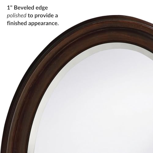 Image of Howard Elliott Collection George Oval Chocolate Brown Wall Mirror, Oval Bevelled Hanging Wood Framed Vanity Mirrors for Home Decor, Living Room, Bathroom, Bedroom, or Hallway, 25 x 33 Inch