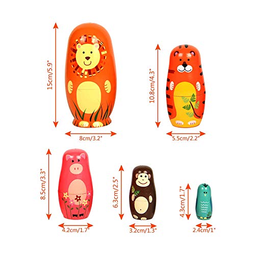 Conzy Russian Nesting Dolls For Kids, Stacking Wooden Handmade Matryoshka Dolls, 5 Piece Cute Cartoon Animal Pattern, Great Toy Gift For Girls Boys' Birthday Or Home Decoration (Orange) #TOP2