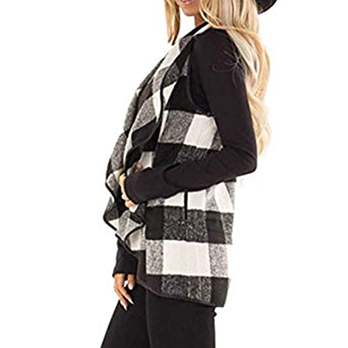 Niaiocti Womens Vest Plaid Sleeveless Lapel Open Front Cardigan Sherpa Jacket Autumn And Winter Warm Coat With Pockets, 004-Black, X-Large #TOP3