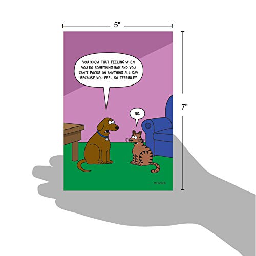 NobleWorks - 1 Funny Animal Card for Birthdays - Pet Cat and Dog Humor, Birthday Notecard with Envelope - Dog Guilt C6390BDG - Thumbnail 6