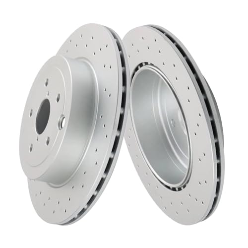 Image of Detroit Axle - 6pc Rear Brake Kit for 2018 2019 2020 2021 Subaru WRX STI [Vented], Drilled and Slotted Disc Brake Rotors Ceramic Brakes Pads Replacement: 12.84 inch inch Rotor