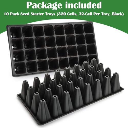 RooTrimmer 10 Pack 32 Cell Seed Starter Trays - Extra Deep 4.33" Plastic Nursery Trays, 20" x 10",Fits Standard 1020 Flats - Image 8