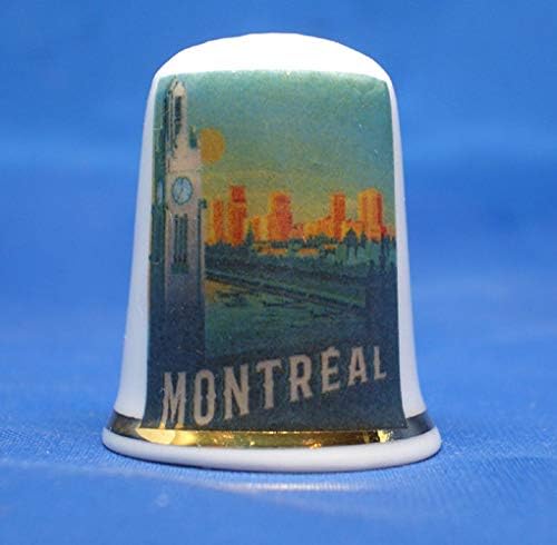 Porcelain China Collectible Thimble - Travel Poster Montreal with Dome Gift Box