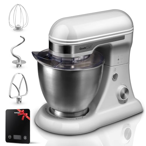Image of Geek Chef 3-IN-1 Stand Mixer, 4.8QT, 12 Speeds Tilt-head Food Mixer with Dough Hook, Whisk, Beater and Digital Scale with App, Gray