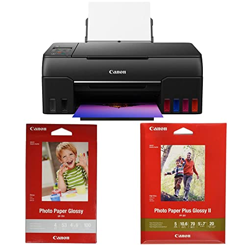 Canon PIXMA G620 Wireless MegaTank Photo All-in-One Printer & CanonInk Glossy Photo Paper 4"x 6" 100 Sheets (1433C001) & CanonInk 1432C002 Photo Paper Plus Glossy II 5" x 7" 20