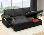 DURASPACE L Shaped Sofa Corner Sofa Bed Convertible Couch Sleeper With Storage,USB, Cup Holder,Pull out Sectional Couches For Living Room (Dark Grey)