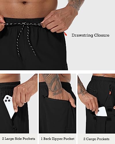 Innerbut Men'S Cargo Shorts Quick Dry Lightweight Stretch Hiking Shorts For Men With 5 Pockets No Lining Black thumb #4